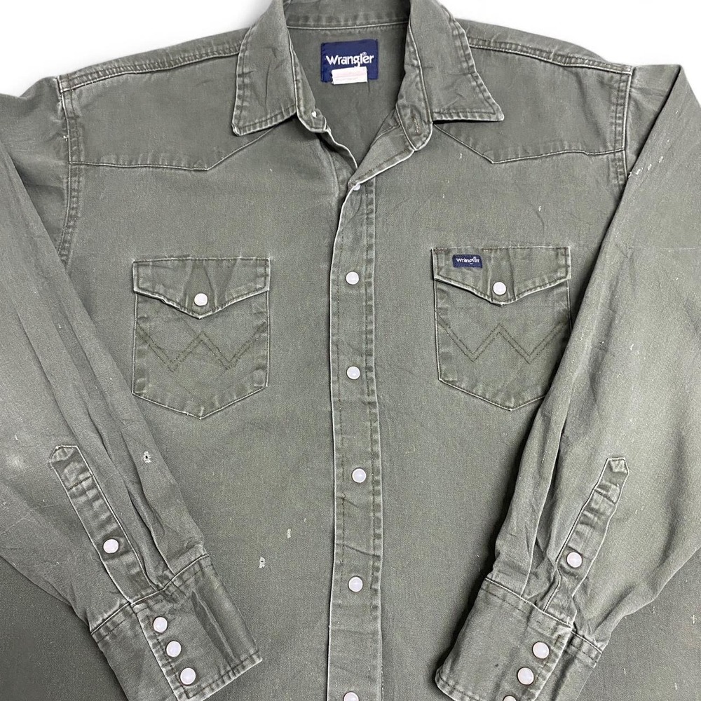 Wrangler Olive Distressed Western Snap Shirt XL